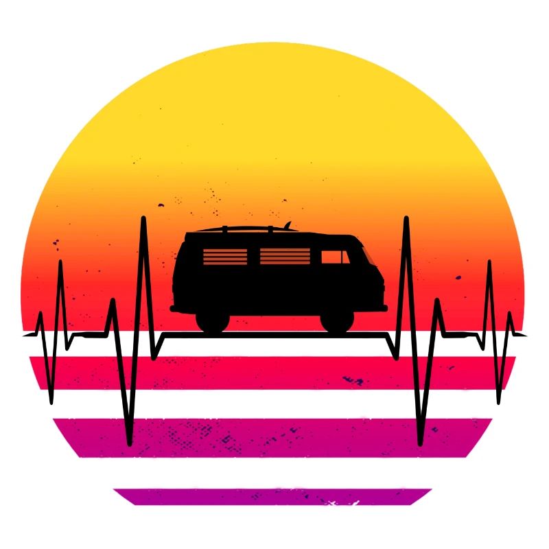 Bully Surf Trip Surfer Van Retro Sunset