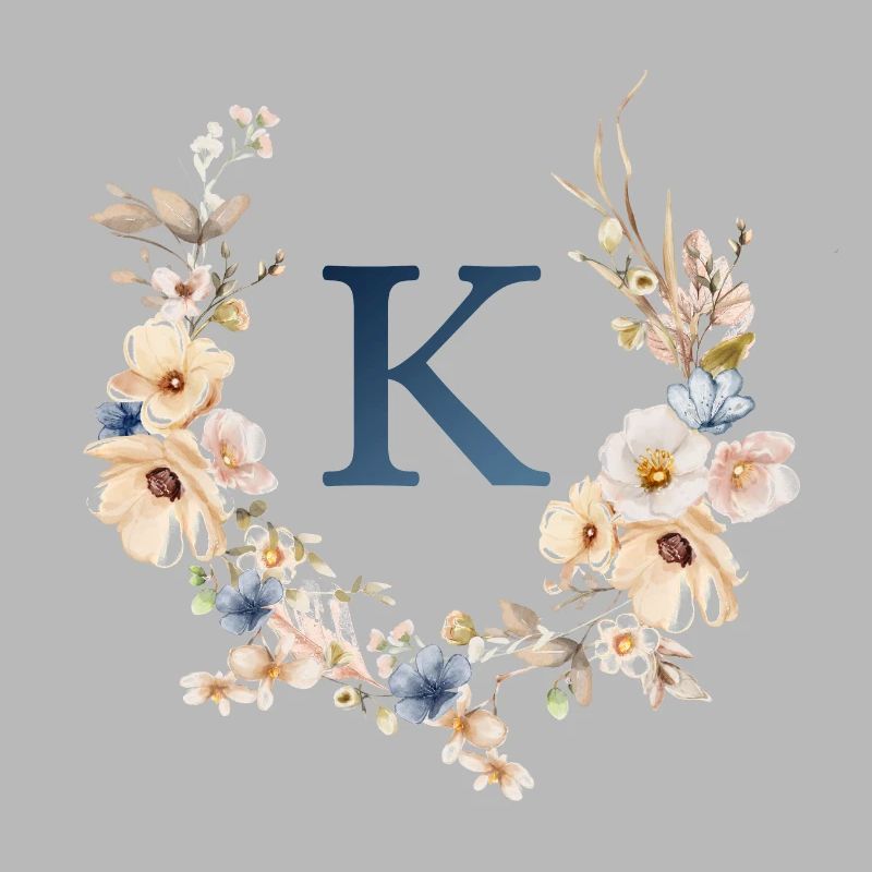 K Monogram, Floral, Boho