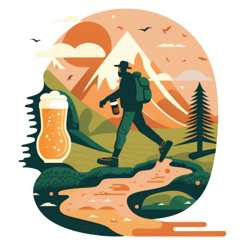 Beer hike in the mountains with backpack