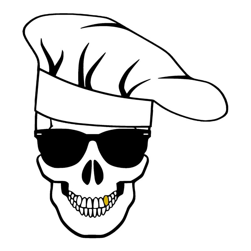 Crâne avec lunettes de soleil, toque de chef