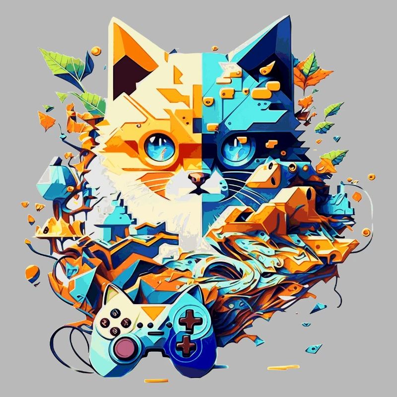 Cat as a gamer for video games with controller