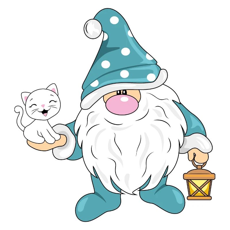 Drôle de gnome nordique avec un chat blanc mignon