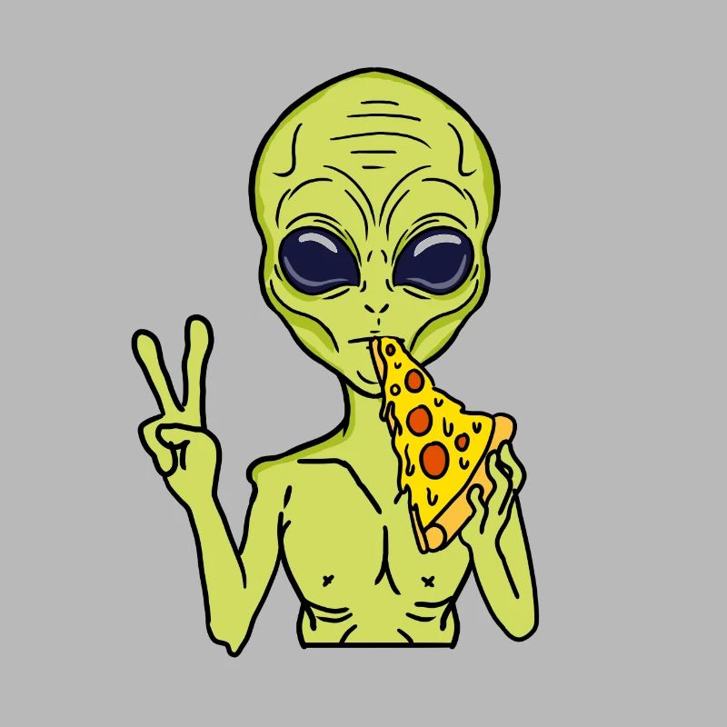 Alien eats pizza for alien lovers