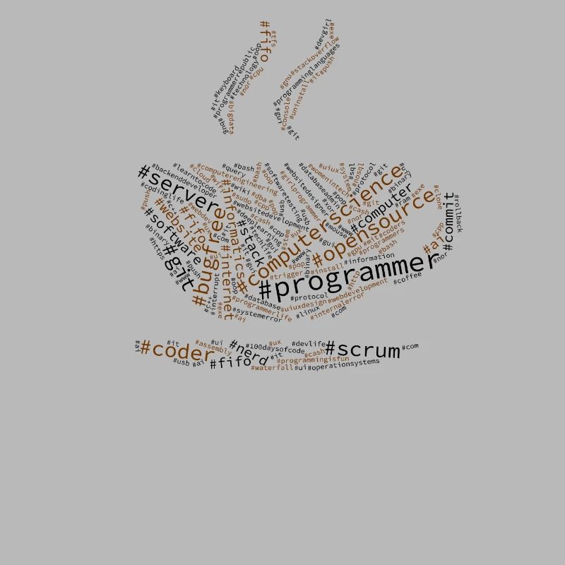 Programmeur Hashtag Wordcloud, café, nuage de mot