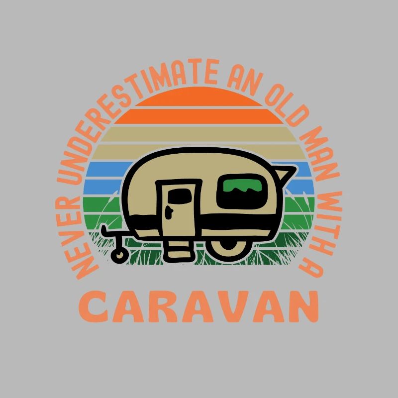 Alter Mann mit einer Karawane lustige Caravanning