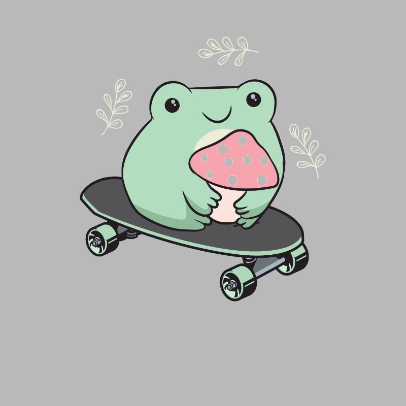 Cottagecore Aesthetic Kawaii Skateboarding Frog