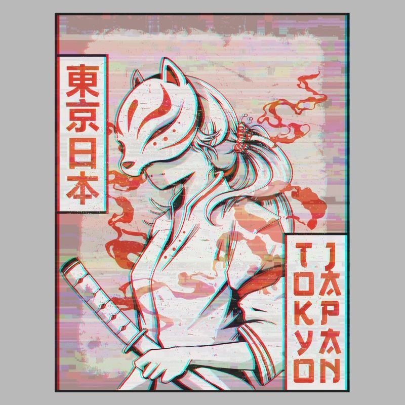 Samurai Kitsune Fox Masque Vaporwave Esthétique