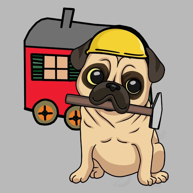 Construction Site Craftsman Dog Pug Construction Trailer Craft