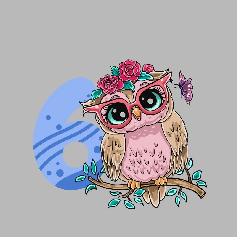 Ich Bin 6 Süße Eule Pink Blumen Mädchen Geburtstag