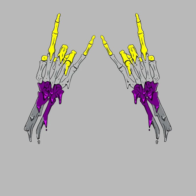 Non Binary Pride Flag Devil Horn Skeleton Subtle