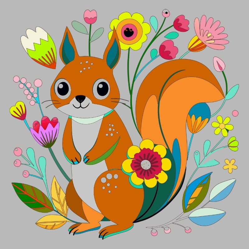 Petit écureuil dans les fleurs