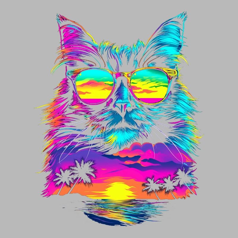 Lunettes de soleil chat birman plage coucher de soleil butt