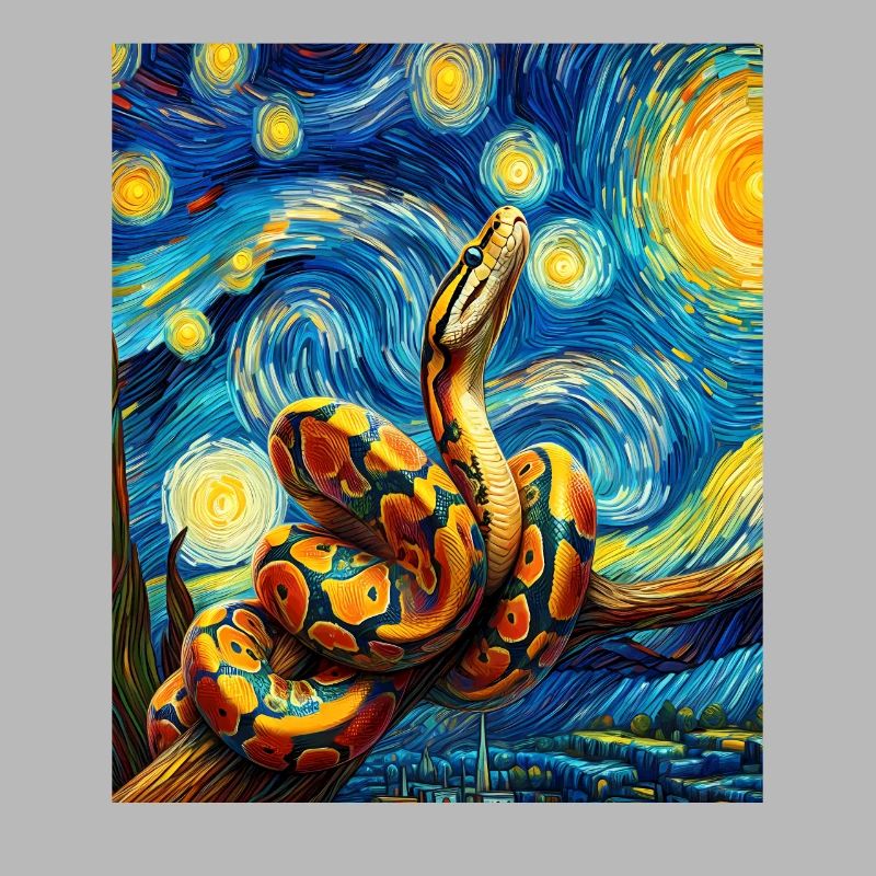 Kugelpython Schlange Sternennacht Gemälde