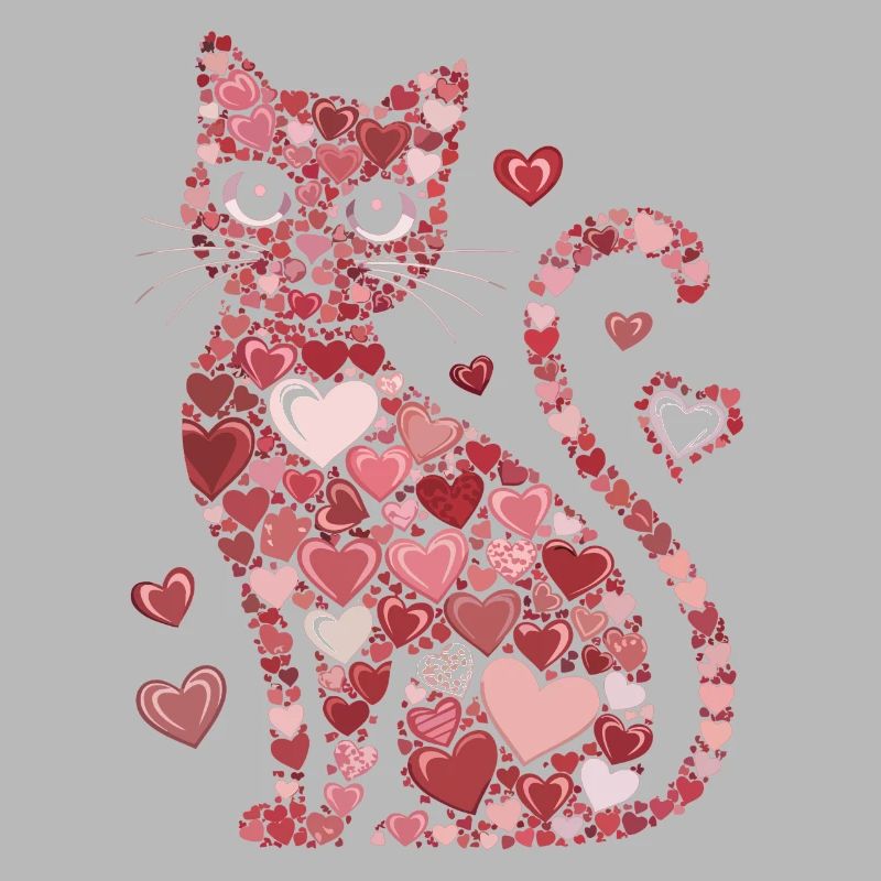 Chat romantique coeurs et fleurs Chat Saint-Valentin