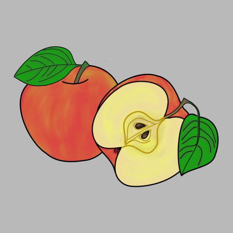Whole and half apple