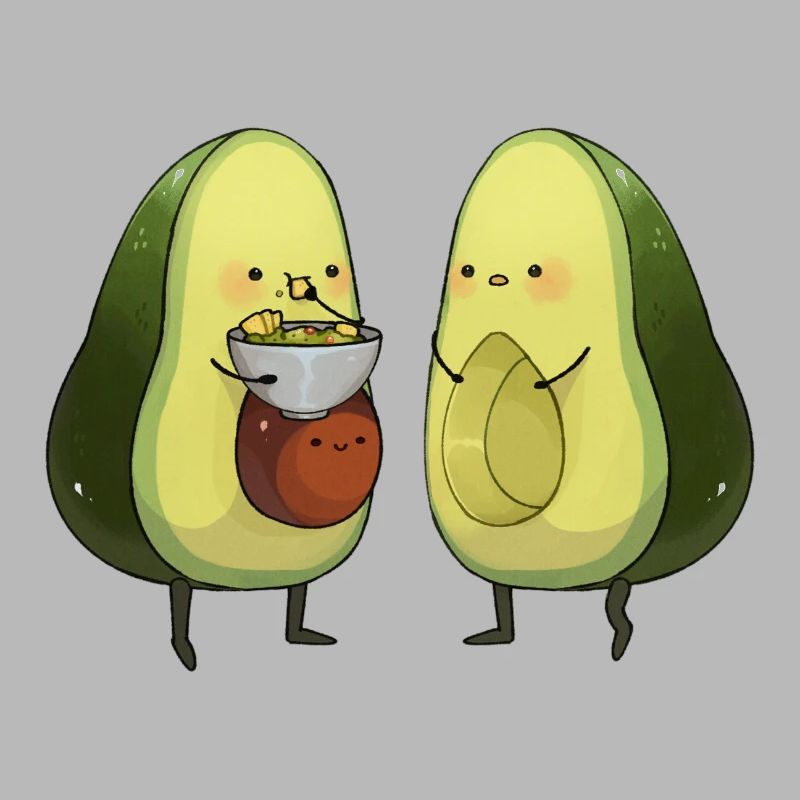 Avocat mignon mangeant du Guacamole