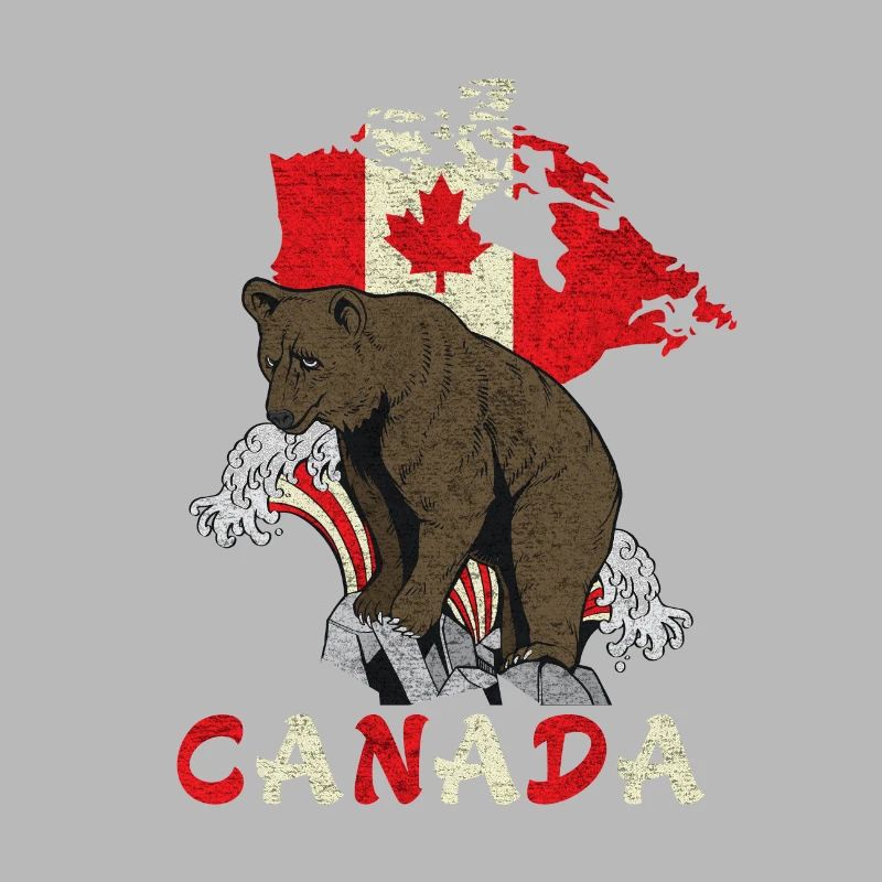 Canada bear design with map and flag