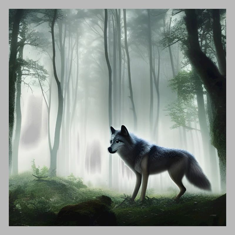 Fluffy wolf in the forest