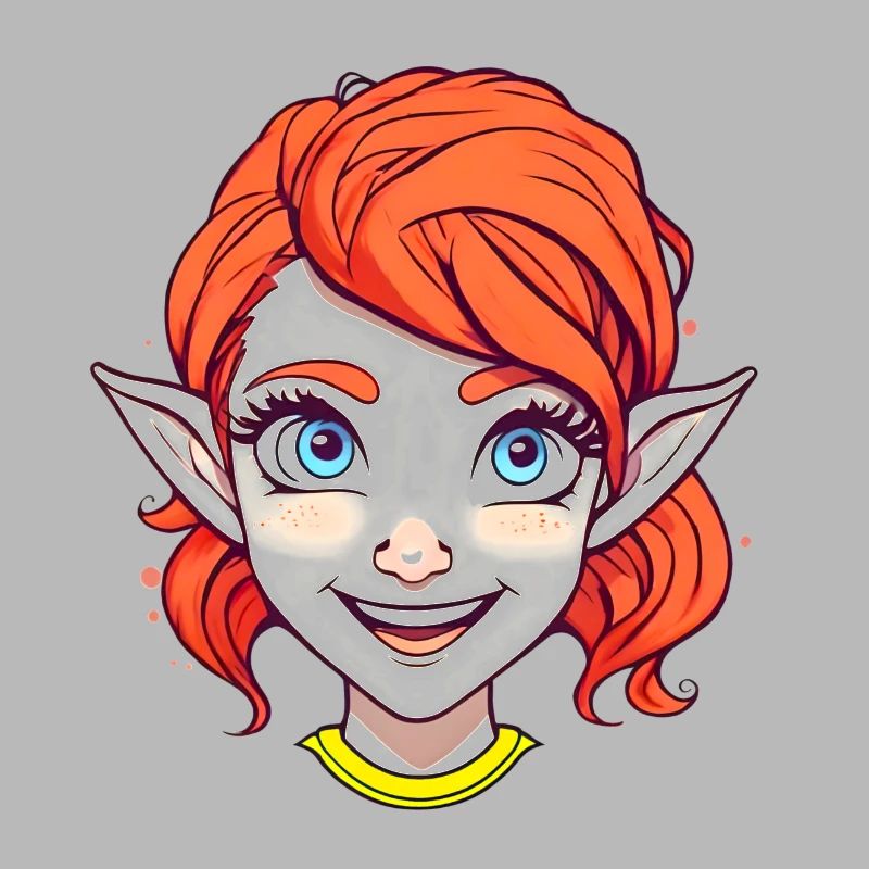 Elfe joyeuse rousse aux yeux bleus