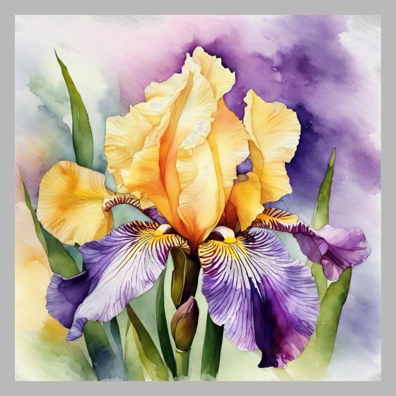 Iris iris violet orange | Conception à l’aquarelle