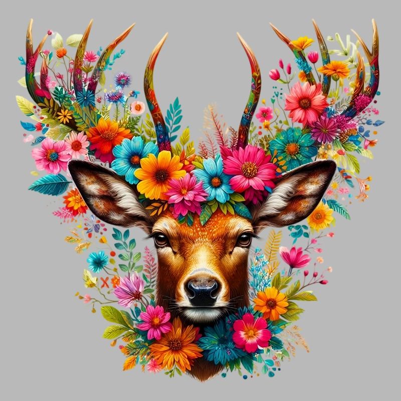 Cerf décoré de fleurs