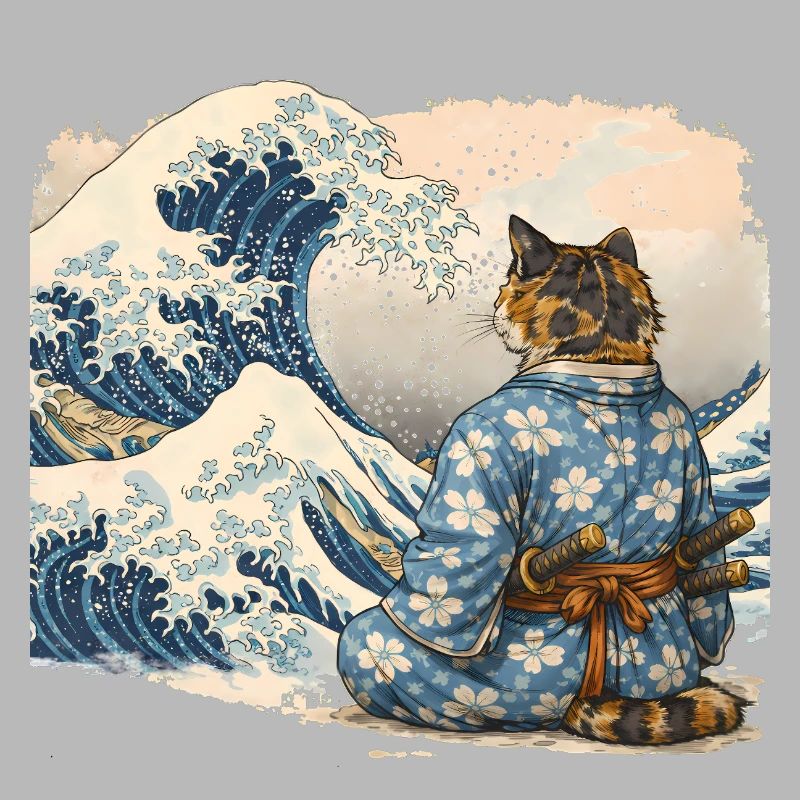 Samurai Cat Wave japanischer Ukiyo-e-Stil