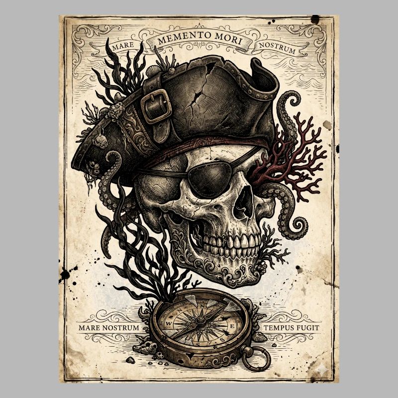 Piratenschädel und Kompass
