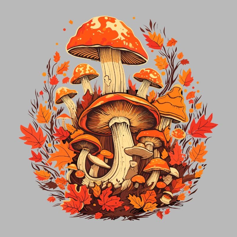 Champignons Feuillage d’automne Cottage Core