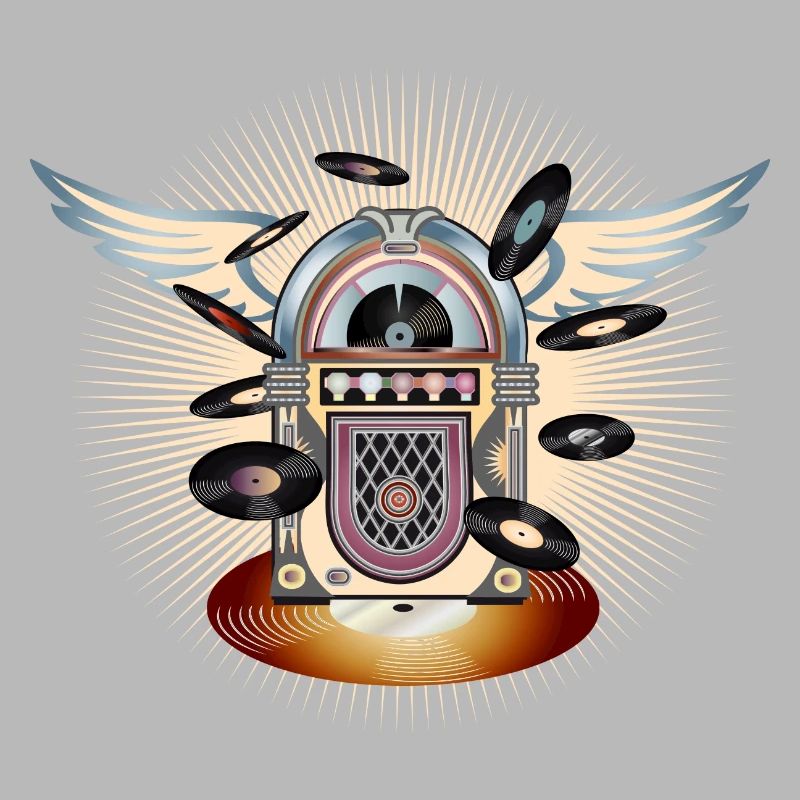 Jukebox au look rétro avec piano à queue et disques