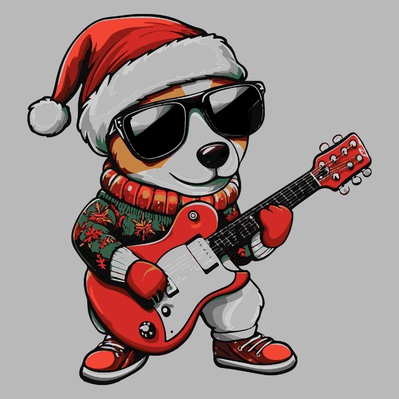 Jack Russel Terrier Chien Noël Rocker Gitarr
