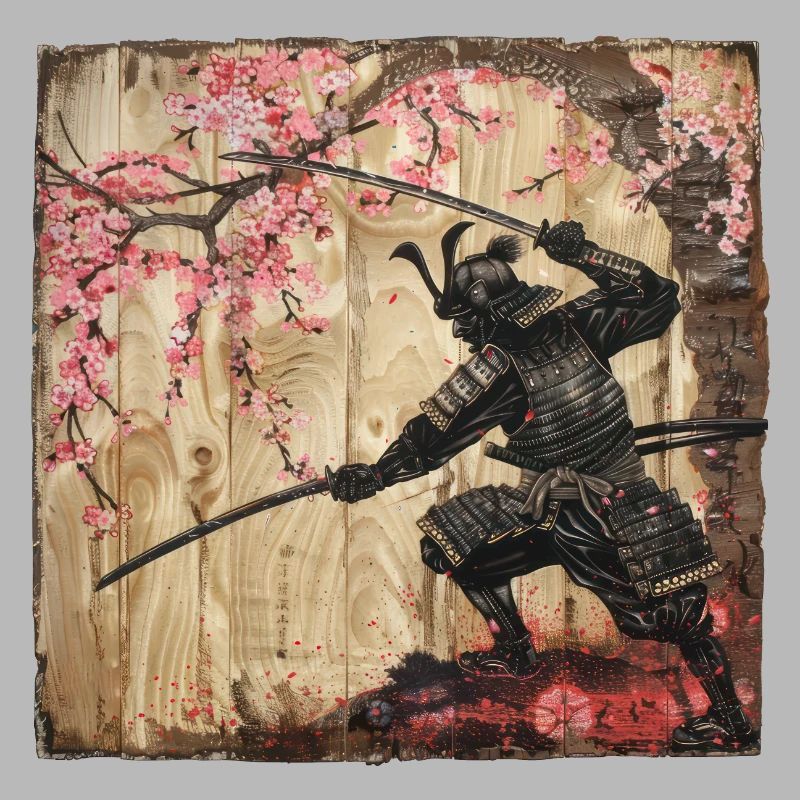 Japanisch, Samurai, Kirschblüte, Kunst, Ukiyo-E