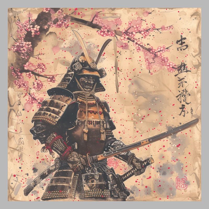 Japanisch, Samurai, Kirschblüte, Kunst, Ukiyo-E
