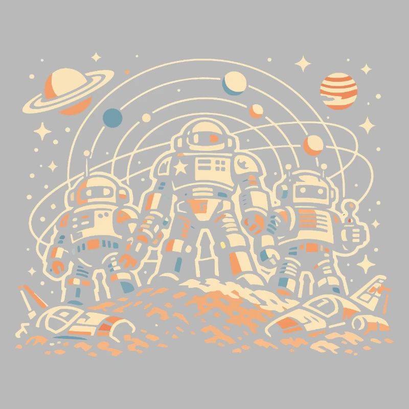 Moon Soil Astronauts Robot Trio
