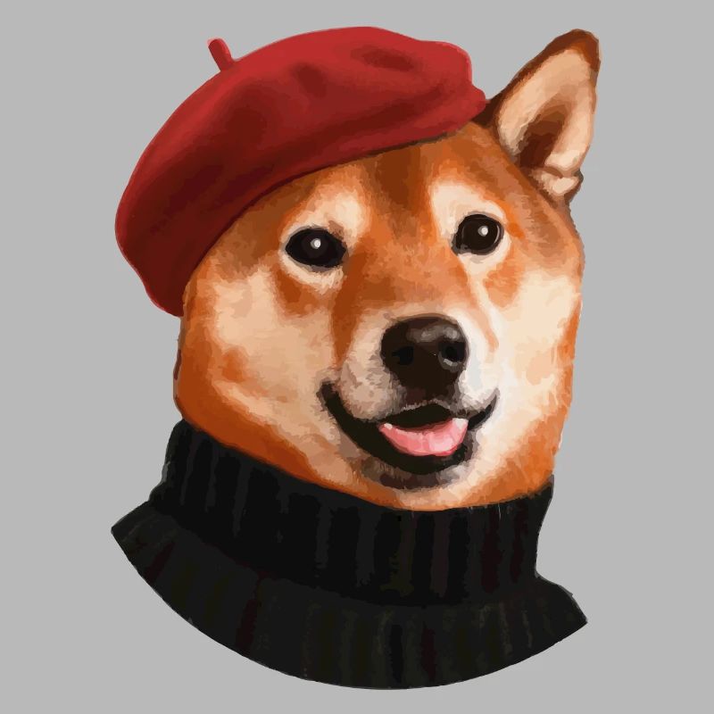 Chien Shiba avec casquette et pull