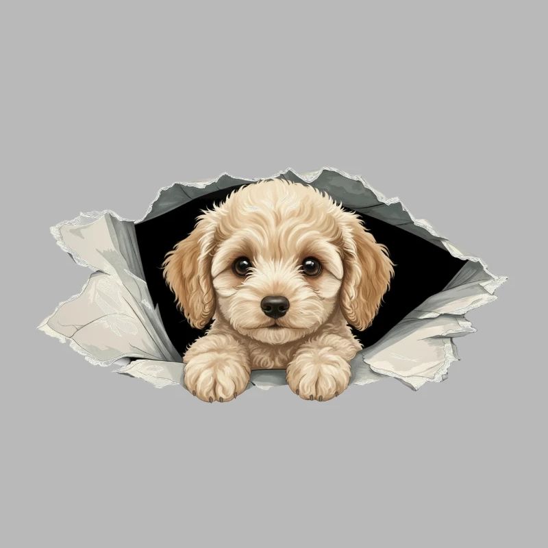 Cute Peeking Cockapoo Goldendoodle Ripped Paper
