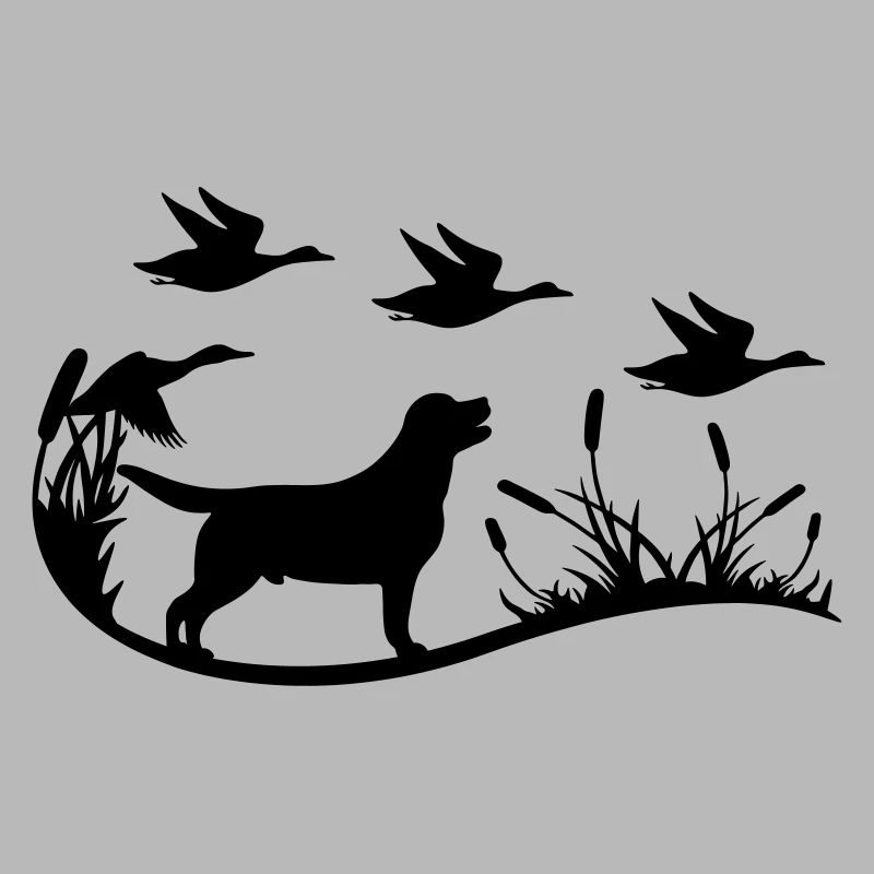 Labrador with reeds and ducks