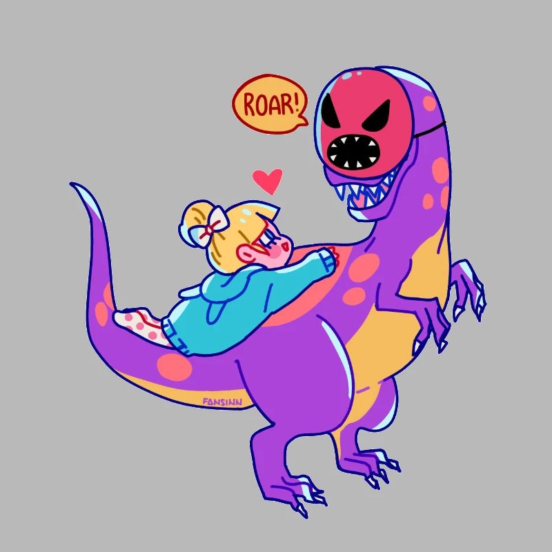 verliebtes Mädchen kuschelt auf einem Dinosaurier