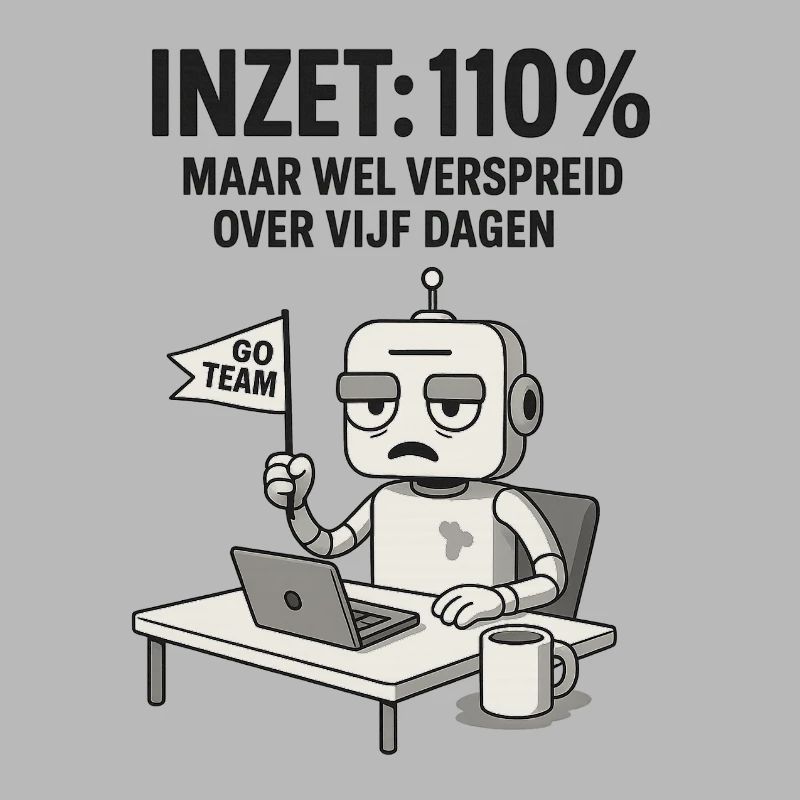 COMMITMENT: 110% – Robot at work with dry humor