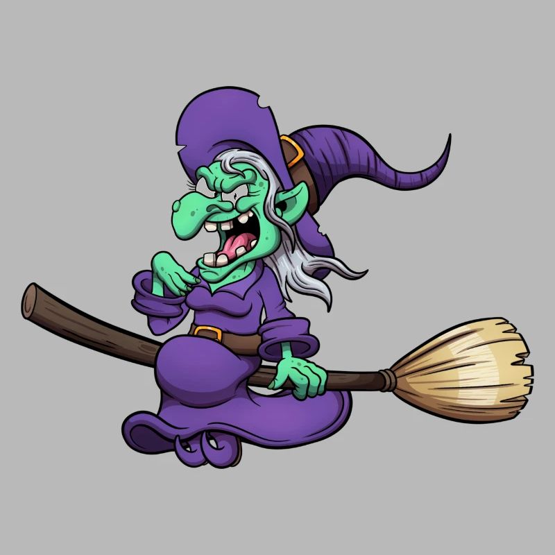 Crazy Laughing Witch On Broom