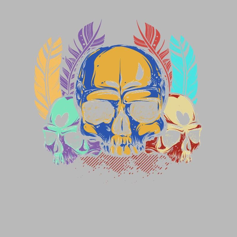 Colorful Skull Feathers Pattern Peace Gothic
