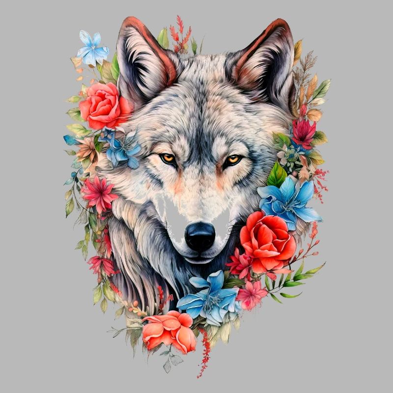 Wolf mit Blumen Mädchen