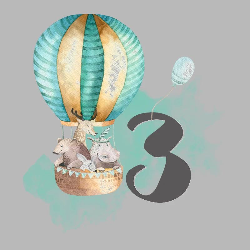 3. Geburtstag, dritter, drei, Heißluftballon Boho
