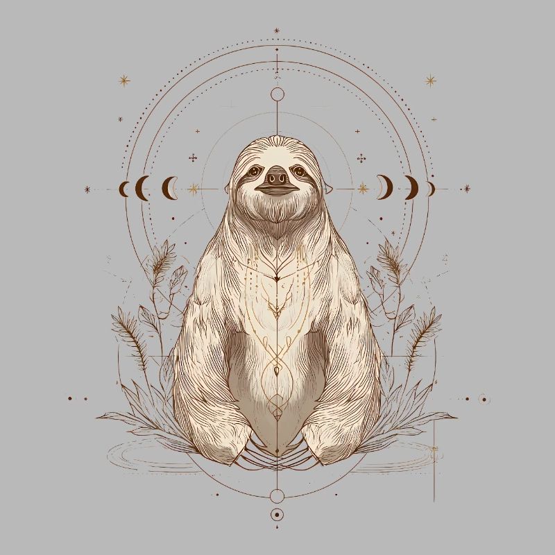 Sloth with moon phases in boho style