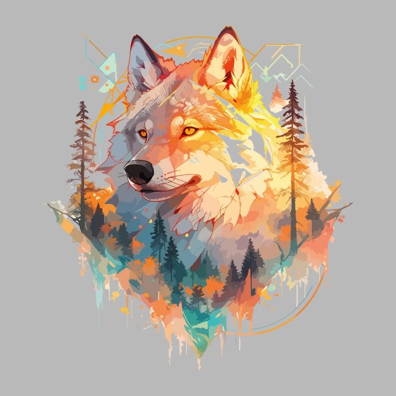 Wolf Wolf’s Head Nature Wilderness Forest Trees Art