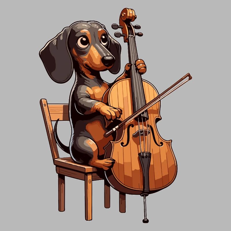 Teckel mignon jouant du violoncelle