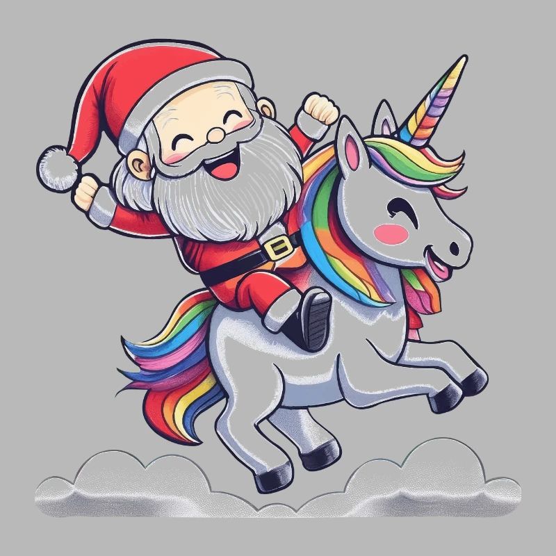 Weihnachtsmann reitet auf Einhorn