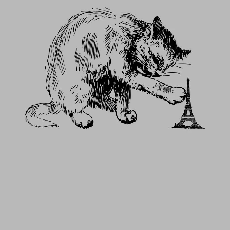Riesige Katze spielt mit Eifelturm