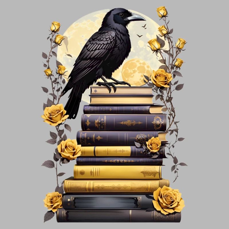 Bücherstapel mit Rabe