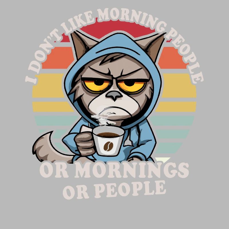 Chat boit café Grouch du matin