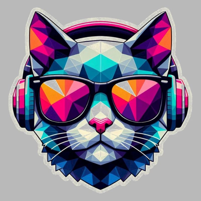 Katze Brille Kopfhörer bunt polygon